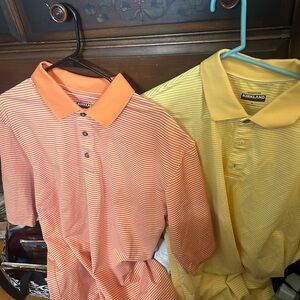 Kirkland performance polos, yellow/white stripe & orange/white stripe